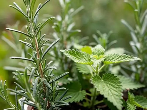 Rosemary and nettle growing together